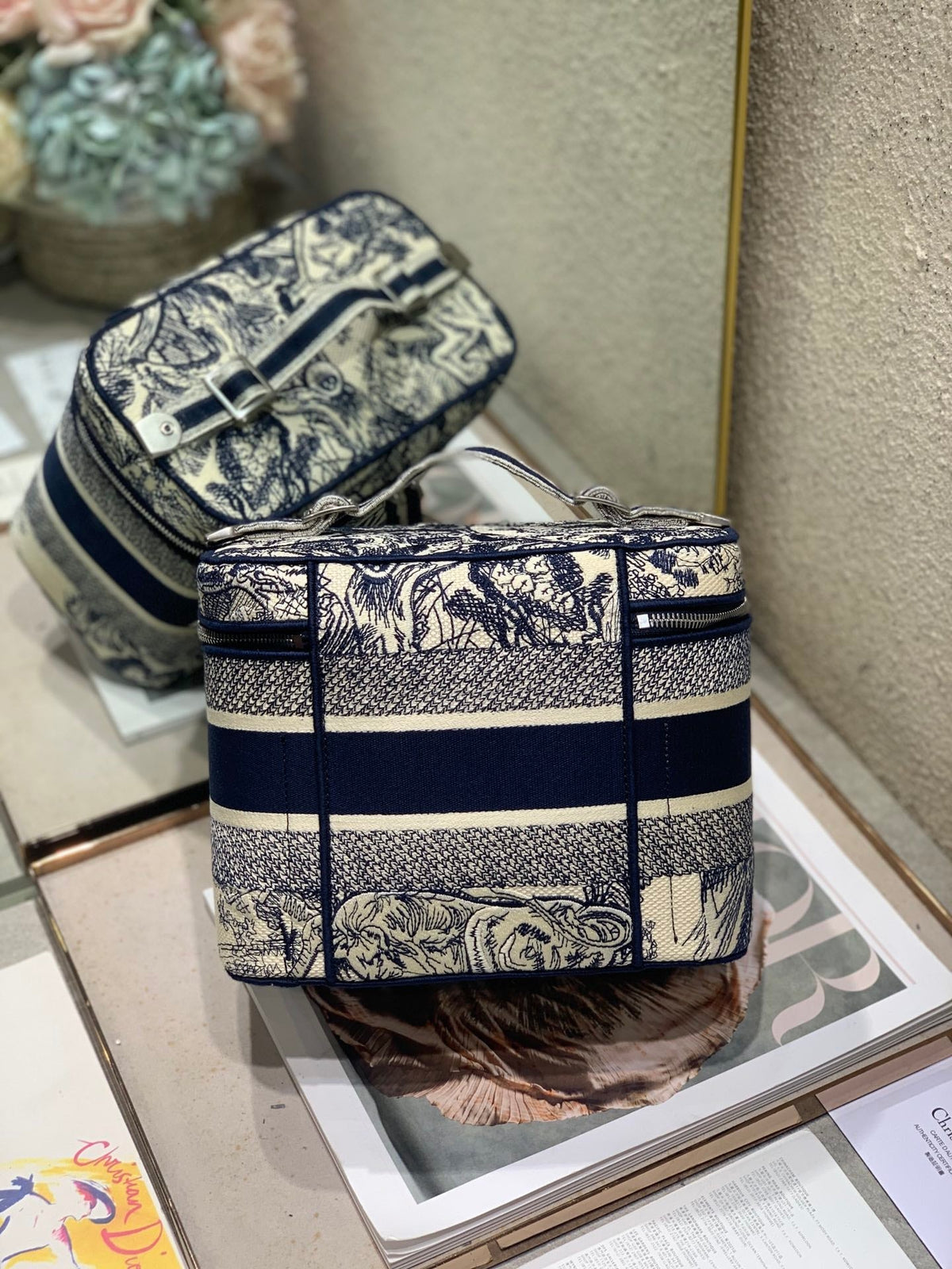 diortravel vanity 25 blue embroidery canvas