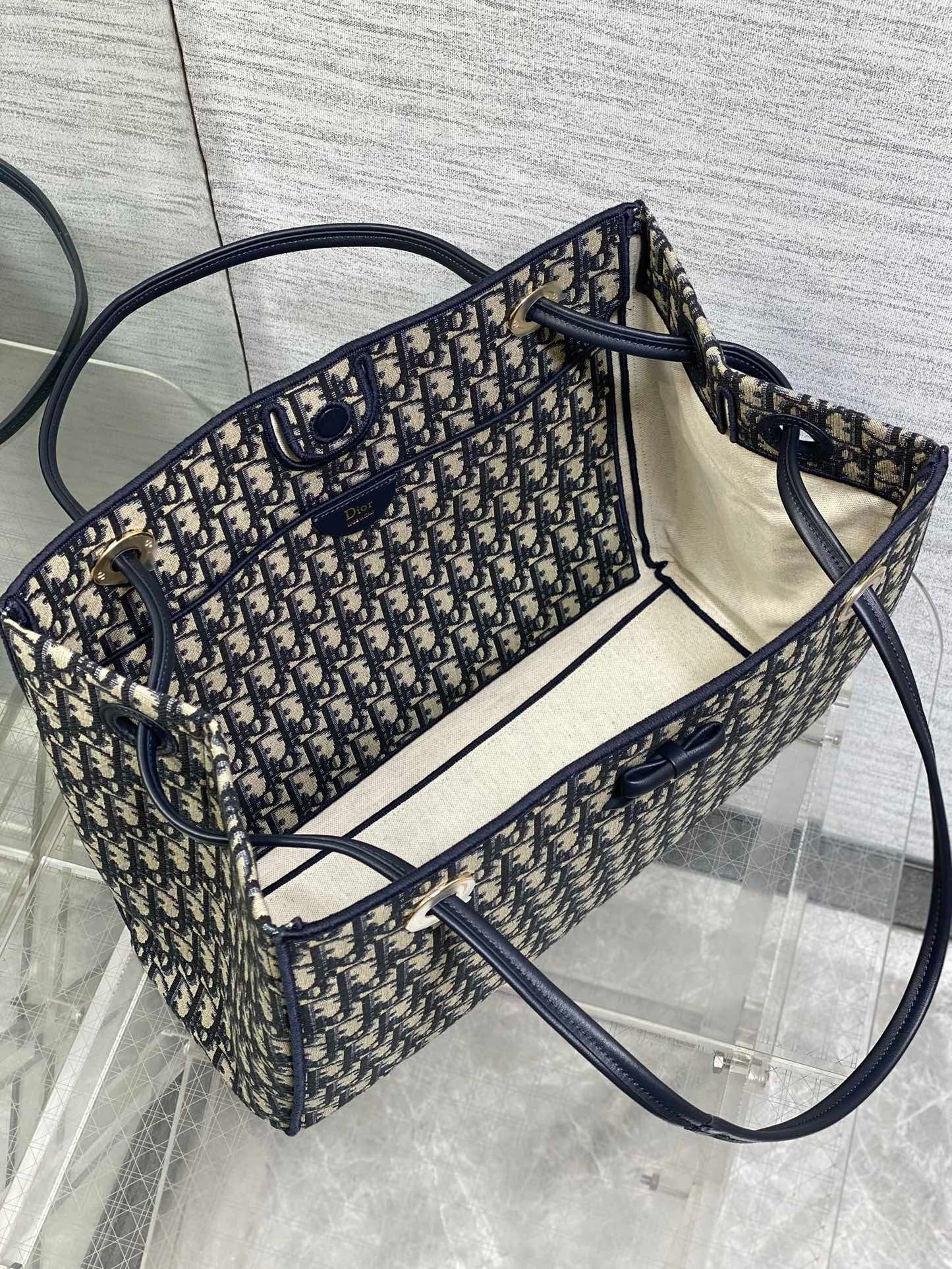 Dior 2026 Medium Shopping Bag 37cm Blue Beige Canvas Leather 284285