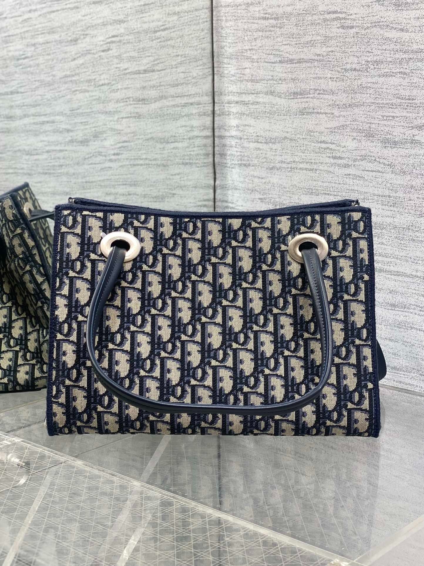 Dior 2026 Small Shopping Bag Blue Beige Canvas Leather 284287