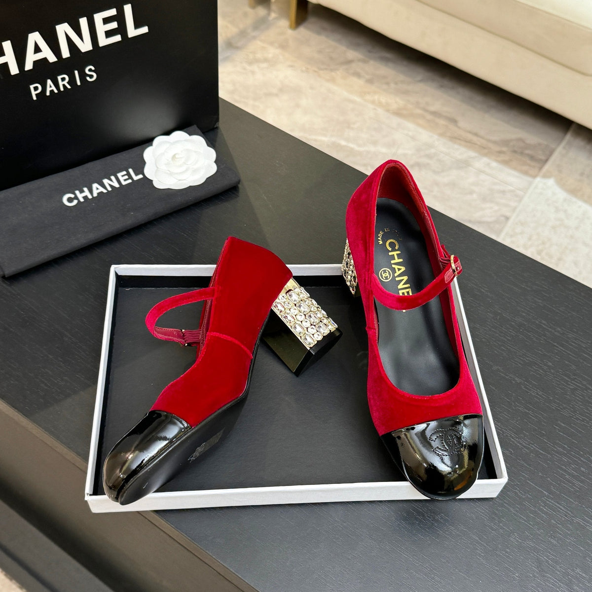 CC 2026 Mary Jane 65 Red Velvet Leather 700644