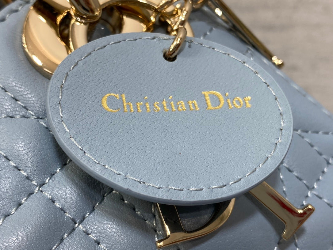 Lady Bag 17cm Celeste Blue Grey Lambksin
