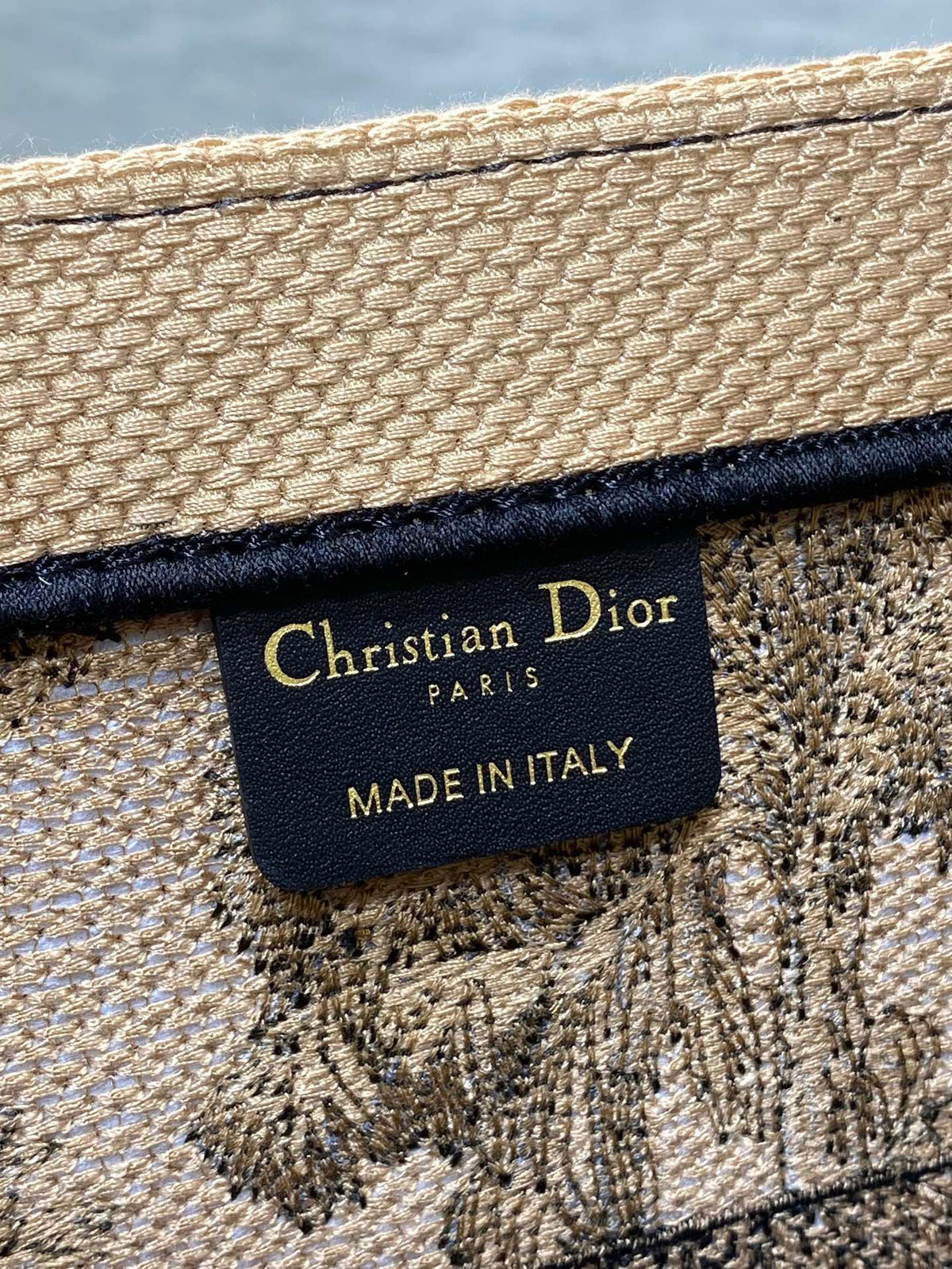 CD Medium Dior Book Tote Tropical Pattern Black Beige Cotton