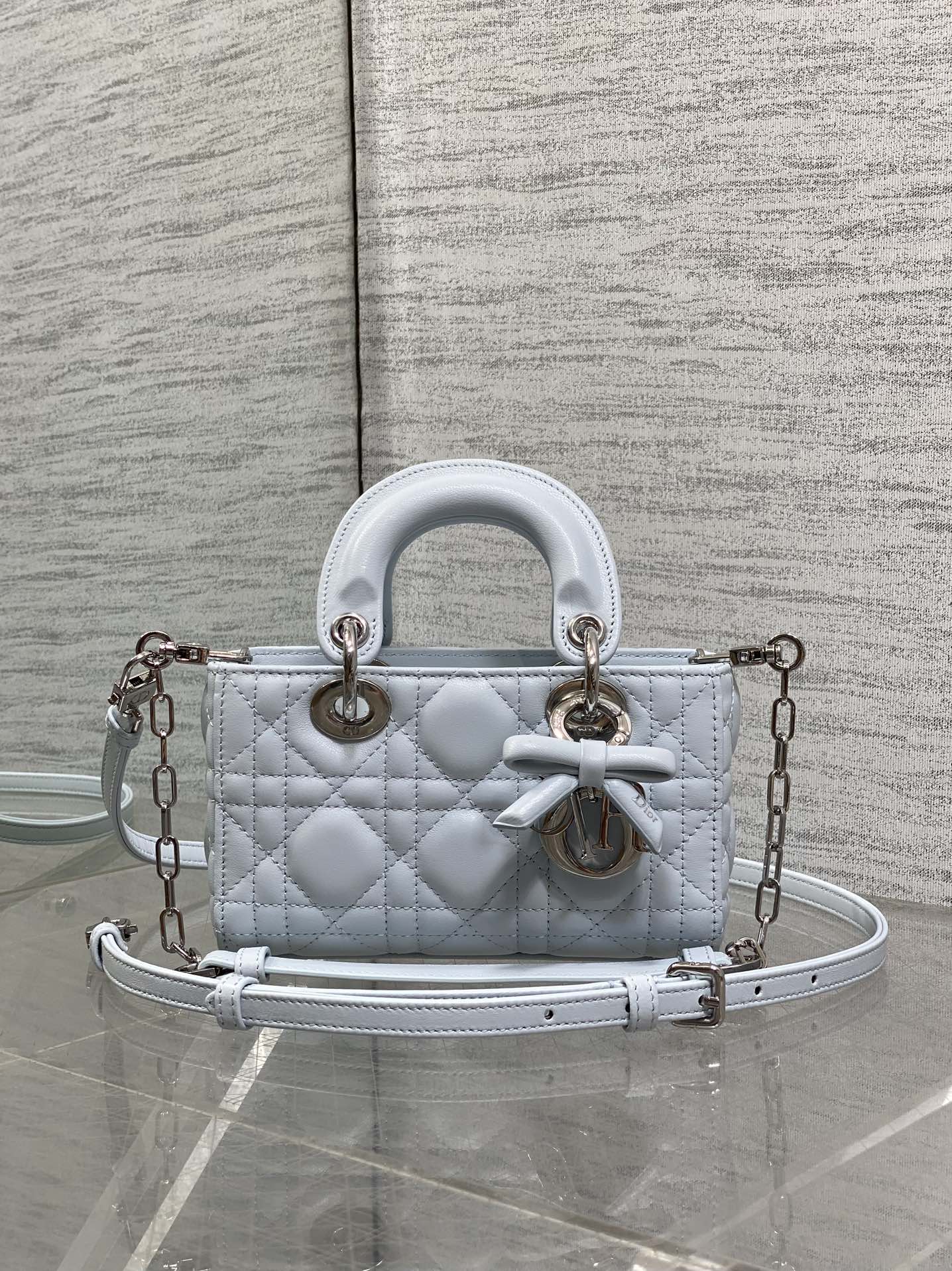 Dior 2026 Bow D-Joy Micro Bag 16cm Glacier Blue Lambskin