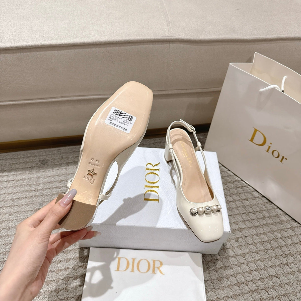 CD 25 slingback white pearls patent leather 396120