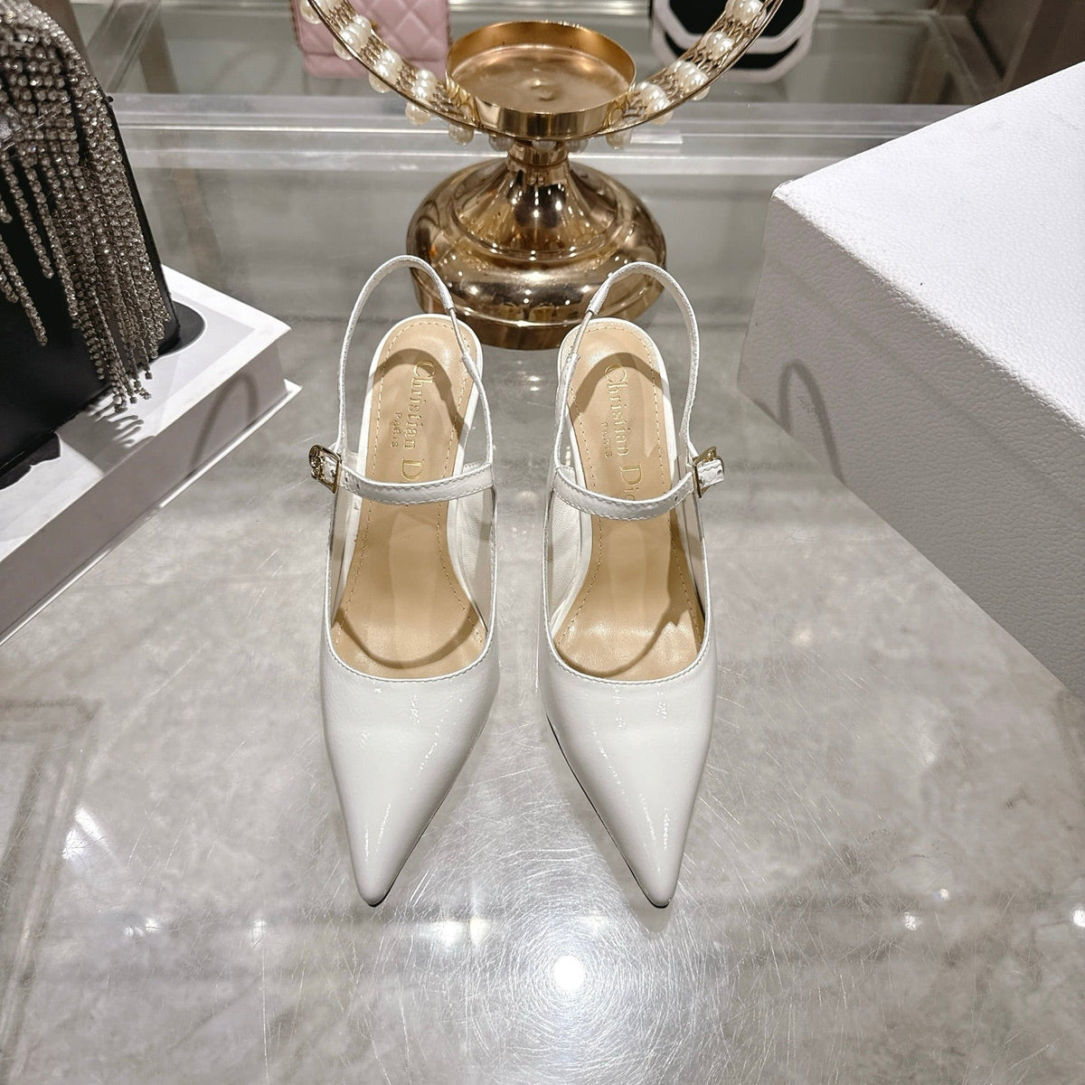 CD 26 Mary Jane High Heels 80 White Patent Leather 679858