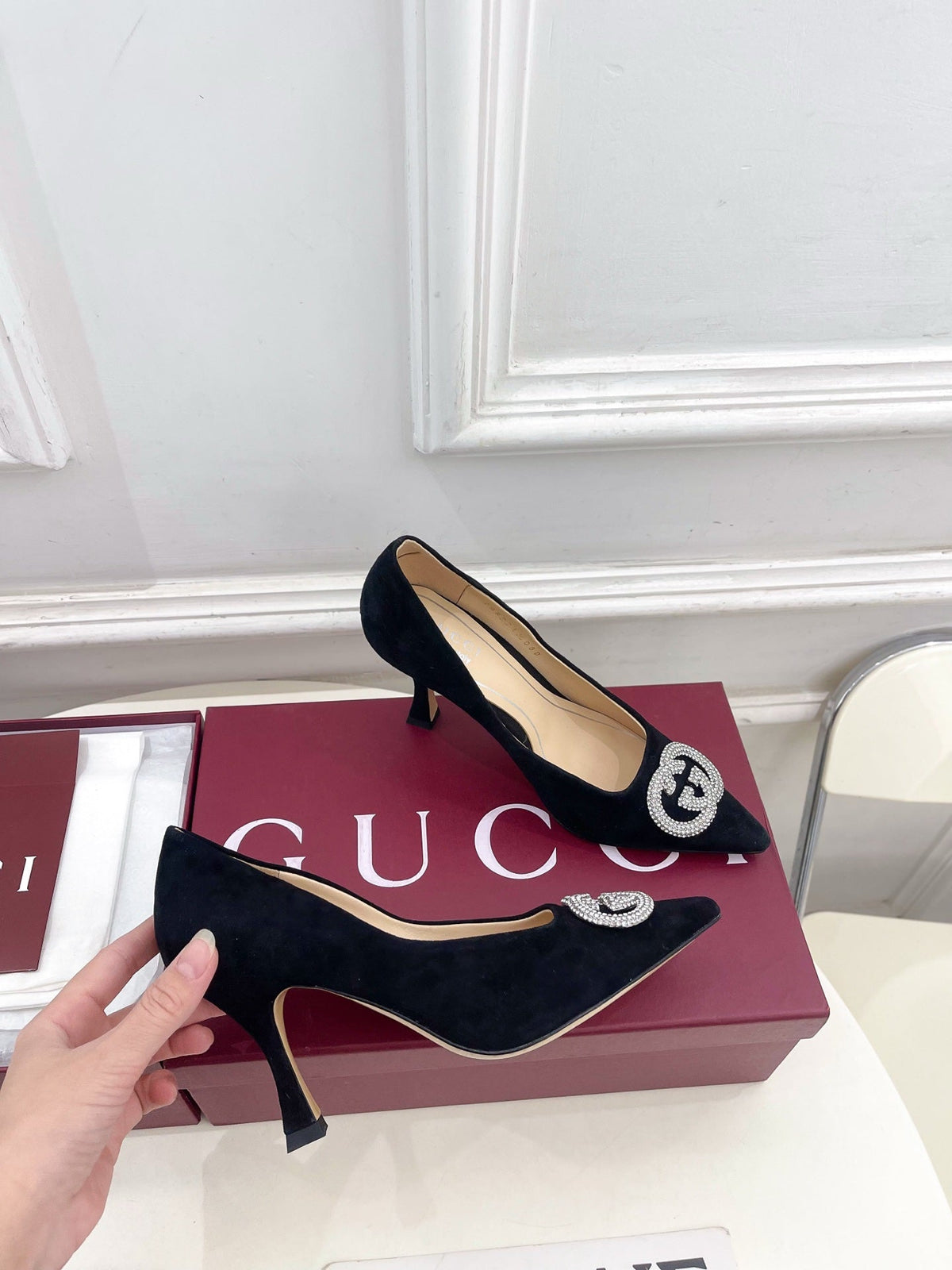 GG 26 High-Heeled 85 Pumps Black Suede 587074