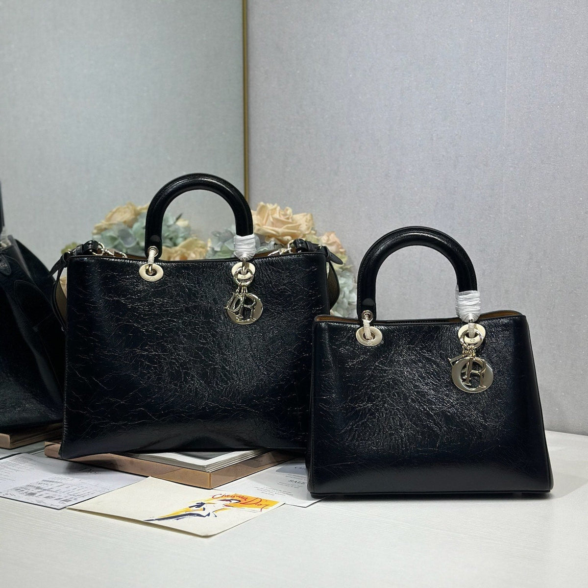 CD Diorissimo Black in Ostrich-patterned Cowhide 288189