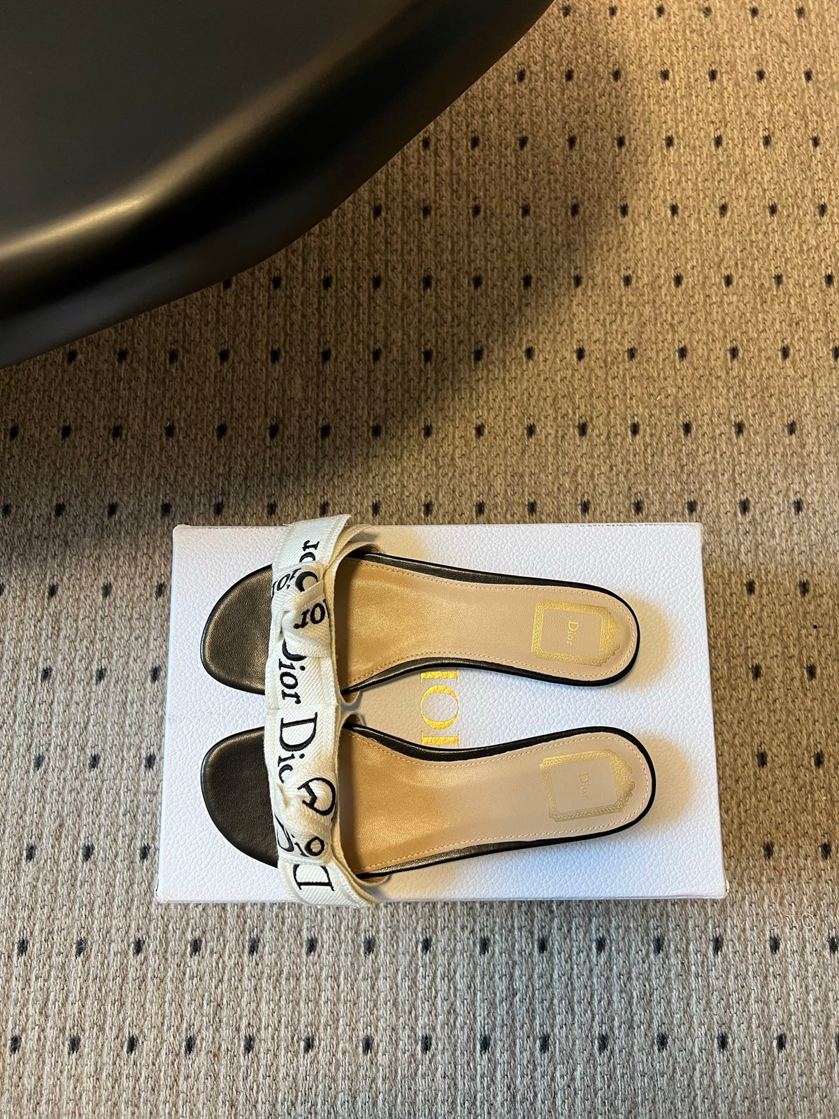 CD 26SS Letter Webbing Flat Sandals Black White in Fabric 789472
