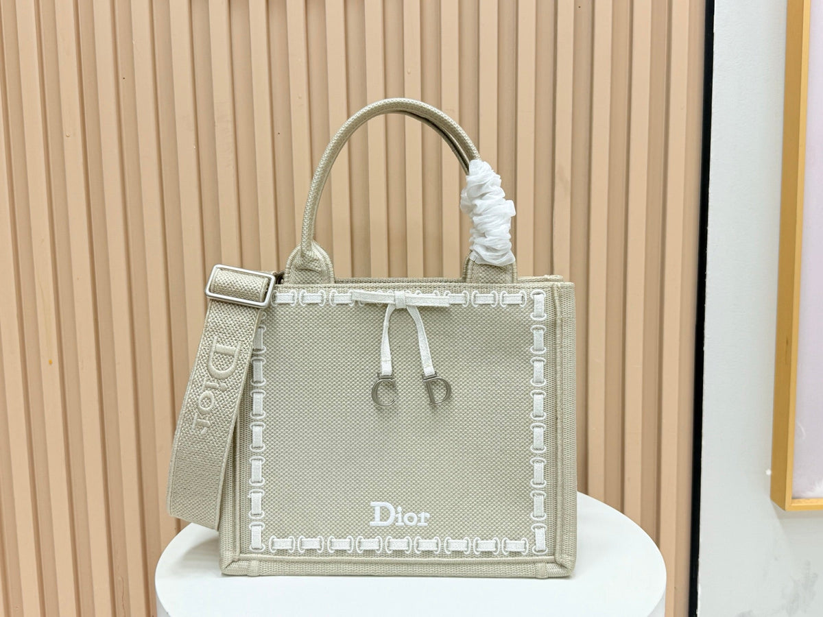 CD Book Tote Bag with Strap Beige in Embroidery 155367