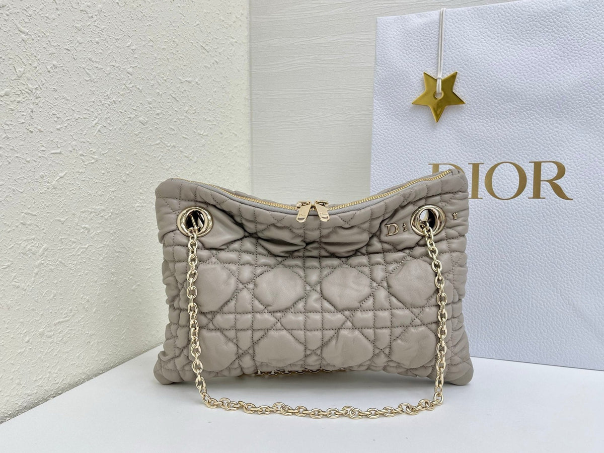 CD Small Cannage Quilted Tote Bag Light Taupe Cowhide 158104
