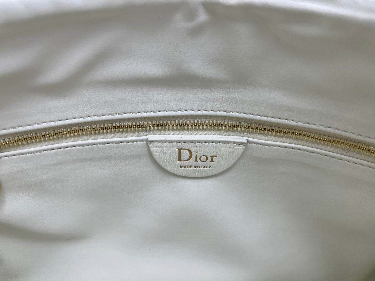 CD Small Cannage Quilted Tote Bag White Cowhide 158100