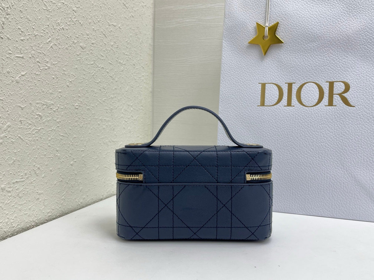 CD Cannage Vanity Chain Bag 19cm Navy Cowhide 158124