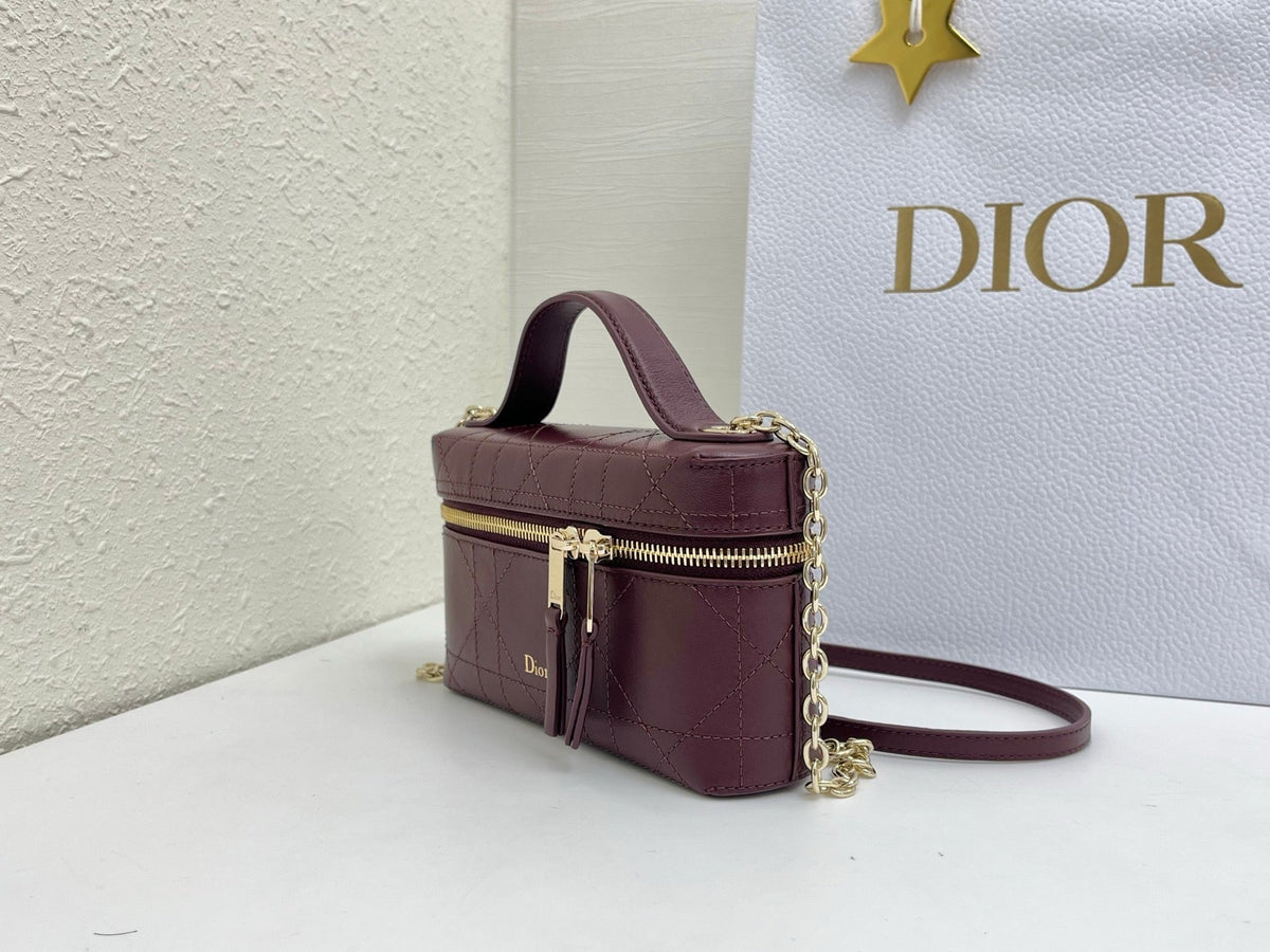 CD Cannage Vanity Chain Bag 19cm Burgundy Cowhide 158122
