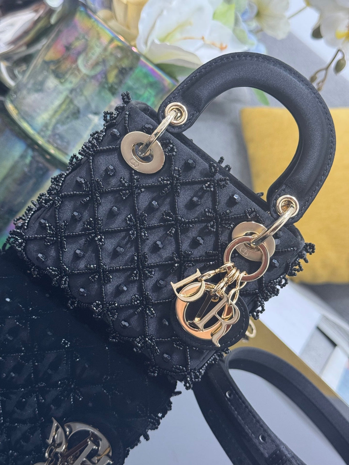 CD Mini Lady Dior 12cm Black Beaded Embroidered Cowhide Leather GHW 158590