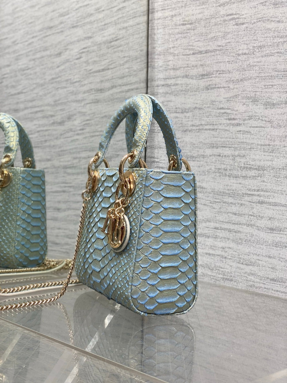 CD Mini Lady Dior Bag 17cm Blue Snakeskin Leather GHW 159996