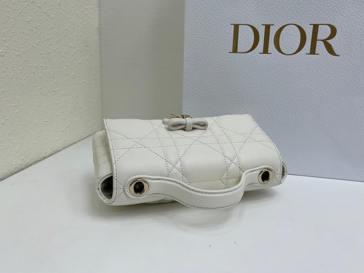 CD My Tender Top Handle Mini Bag 21cm White Macrocannage Leather 159475