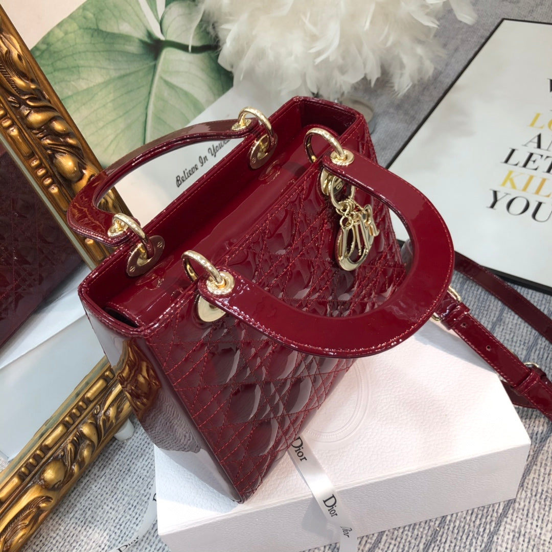 medium lady 24 wine patent calfskin