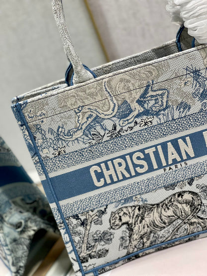 Medium CD Book Tote 36cm Gradient Blue Tiger