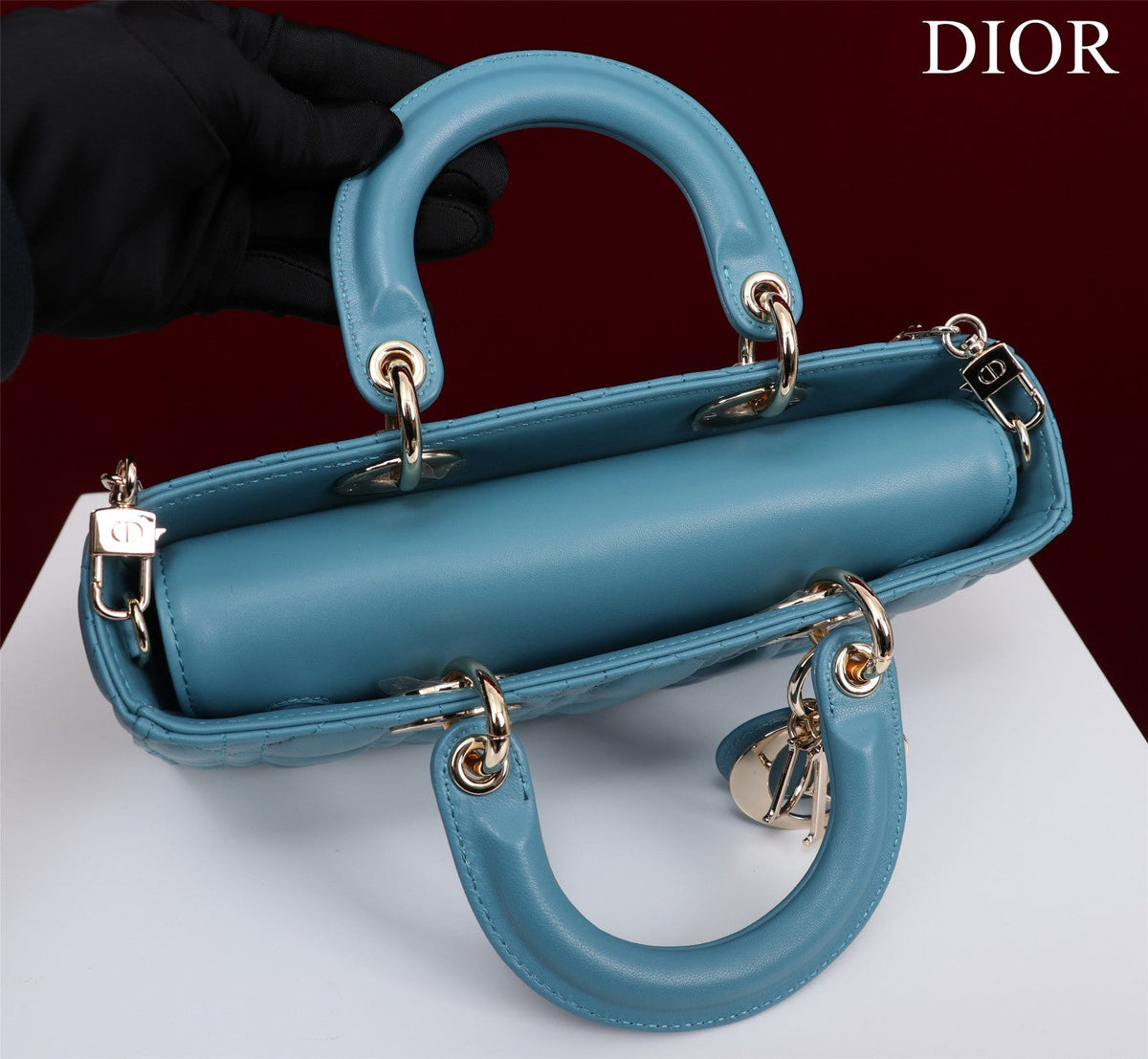 medium lady d-joy 26 cerulean lambskin