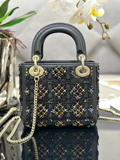 CD Mini Lady 17 Black Lambskin Black Beads