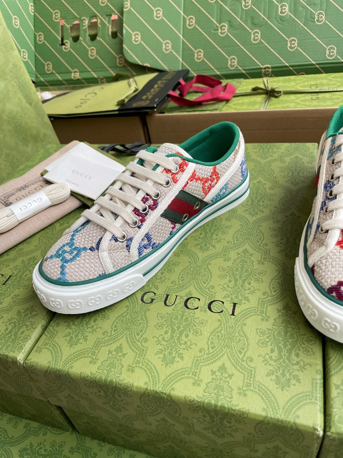 GG 26 Platform Sneaker Light Beige Multicolor Monogram Canvas 632830