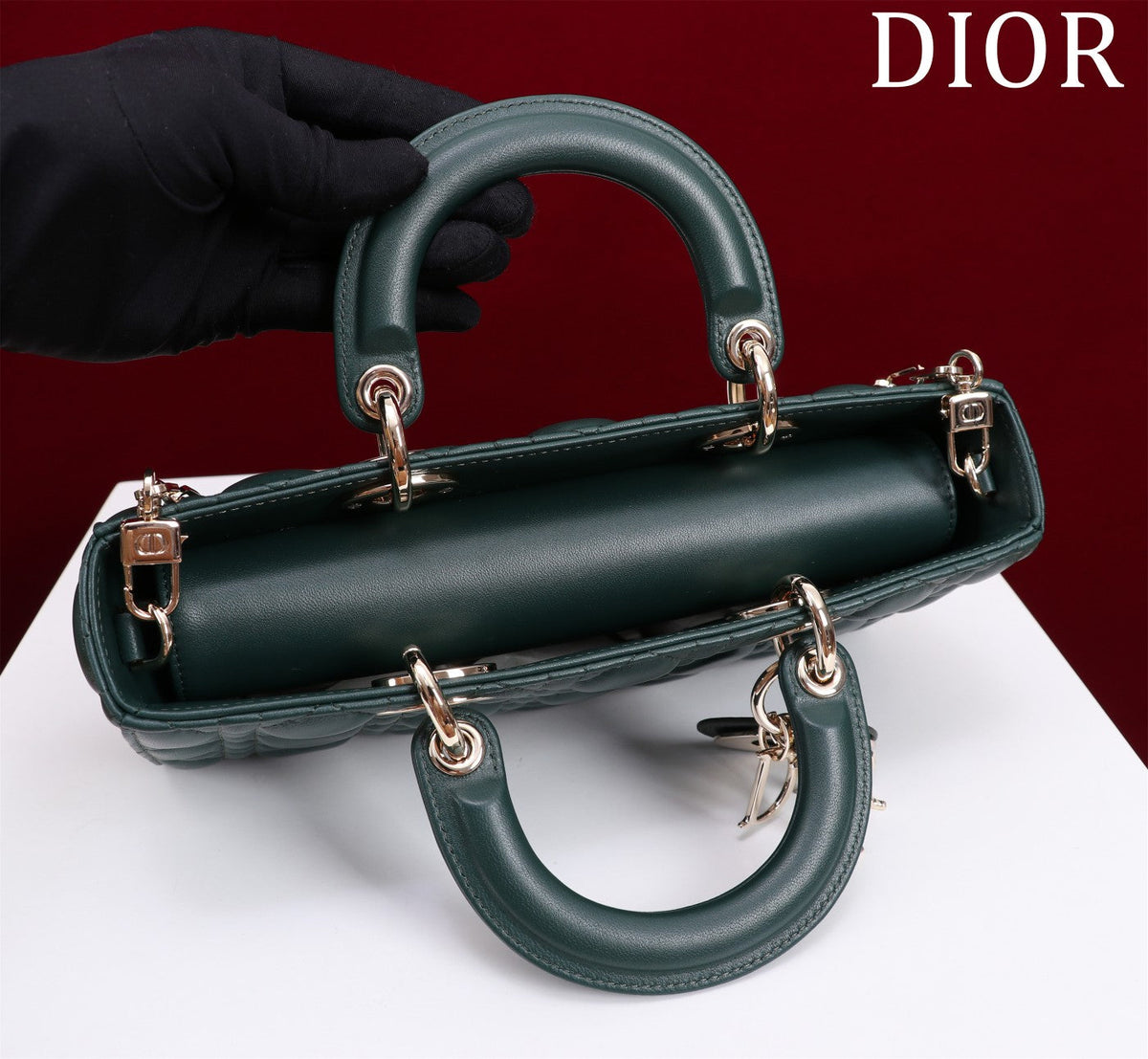 medium lady d-joy 26 dark green lambskin