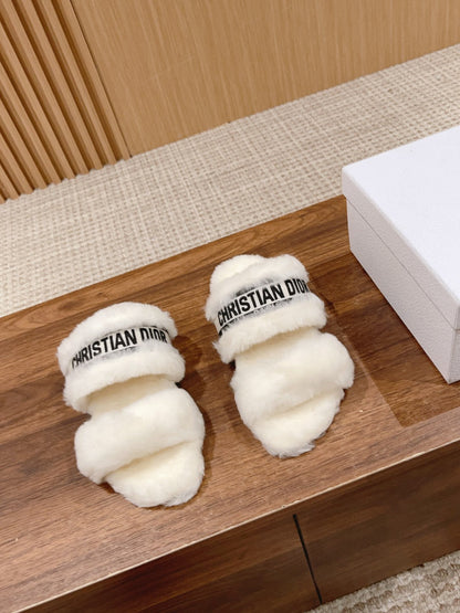 CD Sandal White Black Fleece And Canvas Fabric