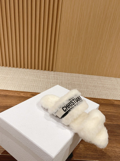 CD Sandal White Black Fleece And Canvas Fabric