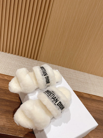 CD Sandal White Black Fleece And Canvas Fabric