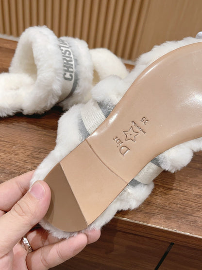 CD Sandal White Grey Fleece And Canvas Fabric