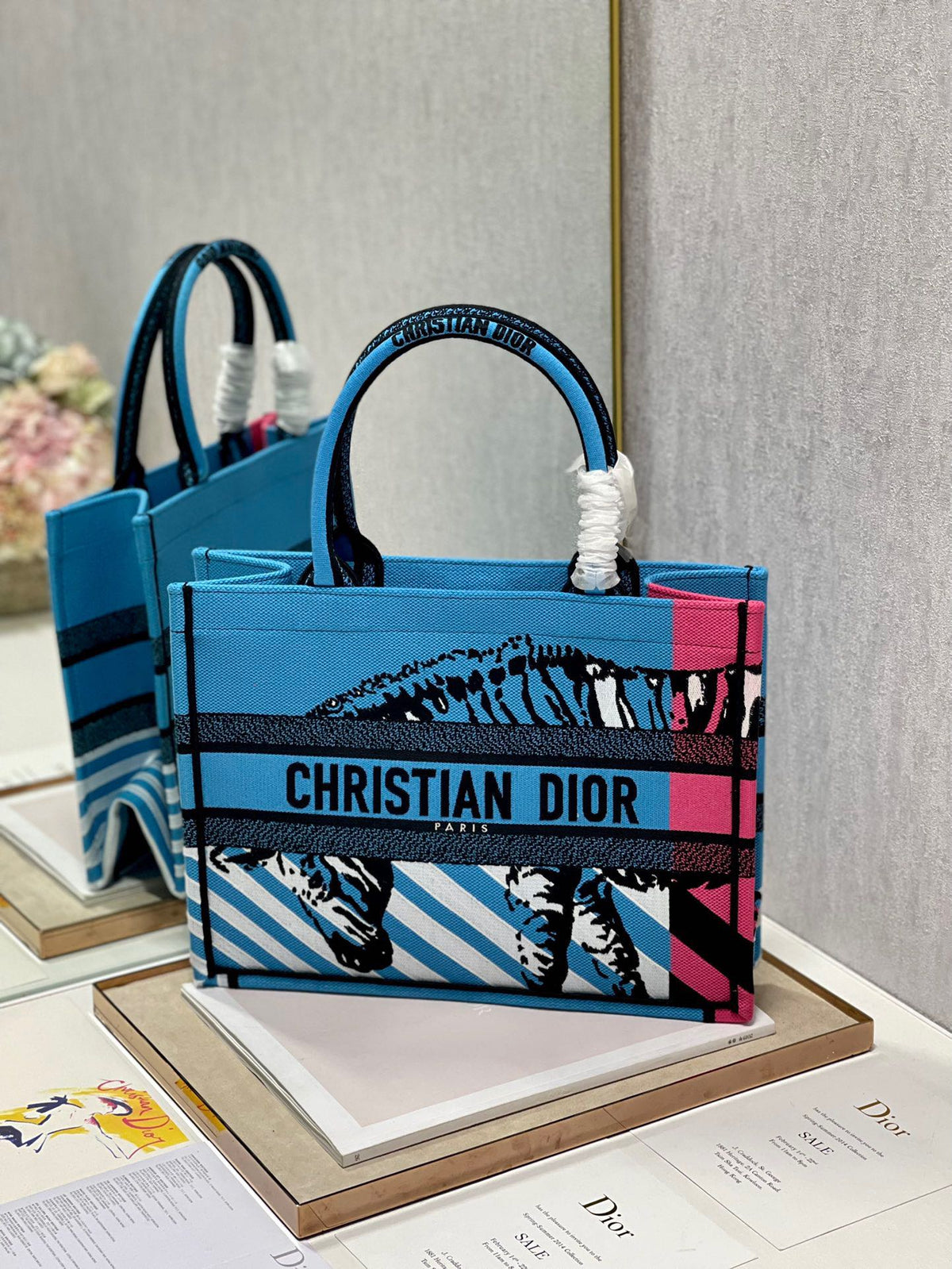 CD Zebra Book Tote Bag Blue Canvas 336519
