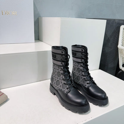 CD Major Ankle Boots Black Grey Calfskin And Fabric Canvas