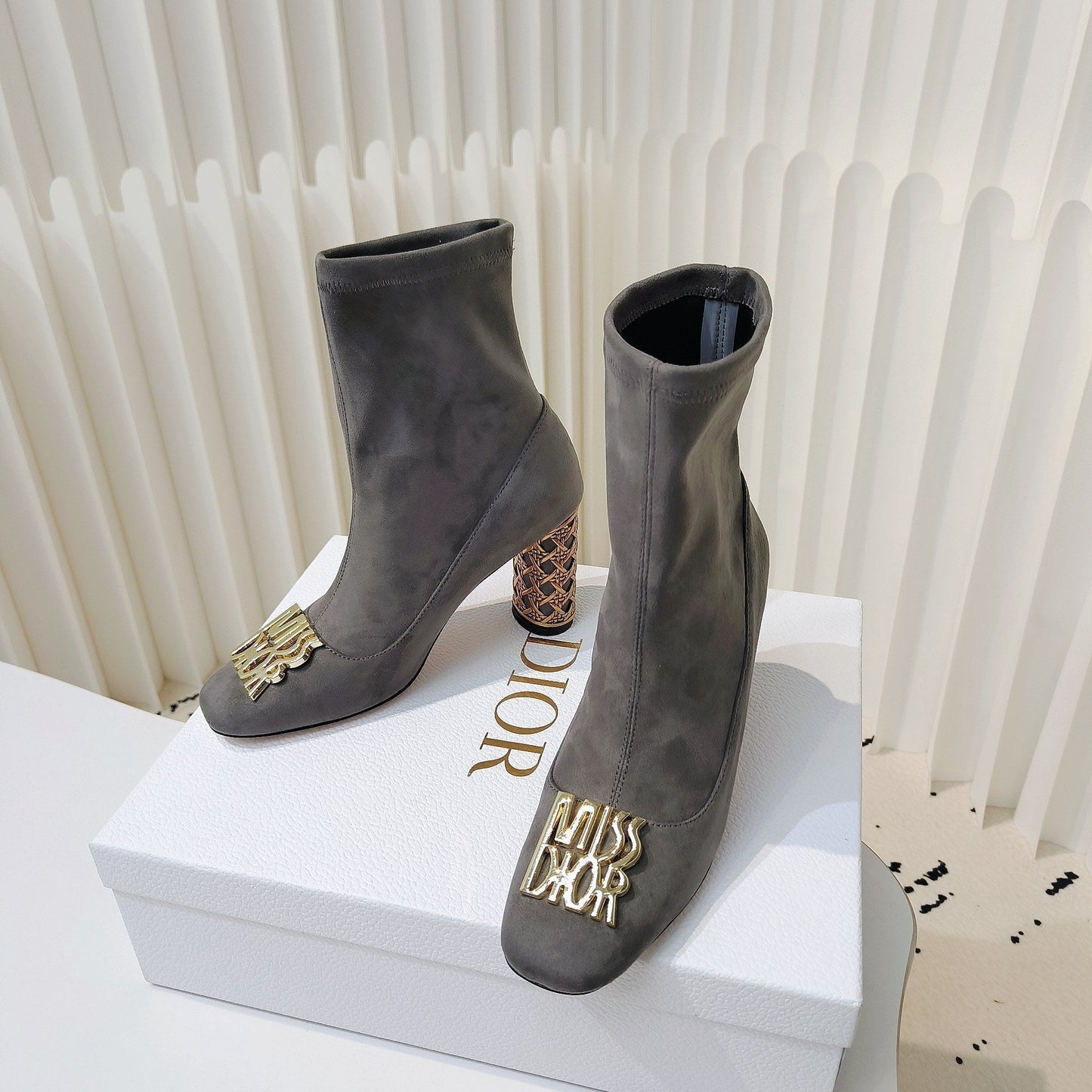 Miss Dior Ankle Boots 80mm Grey Suede 111378