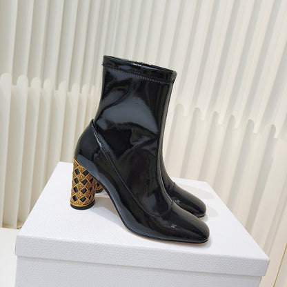 CD Icon Heeled Ankle Boot 80mm In Glossy Black Cowhide 111384