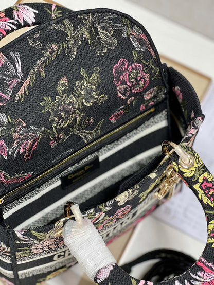 CD Glenflower Black 24 Lady Dior Bag Canvas 336727