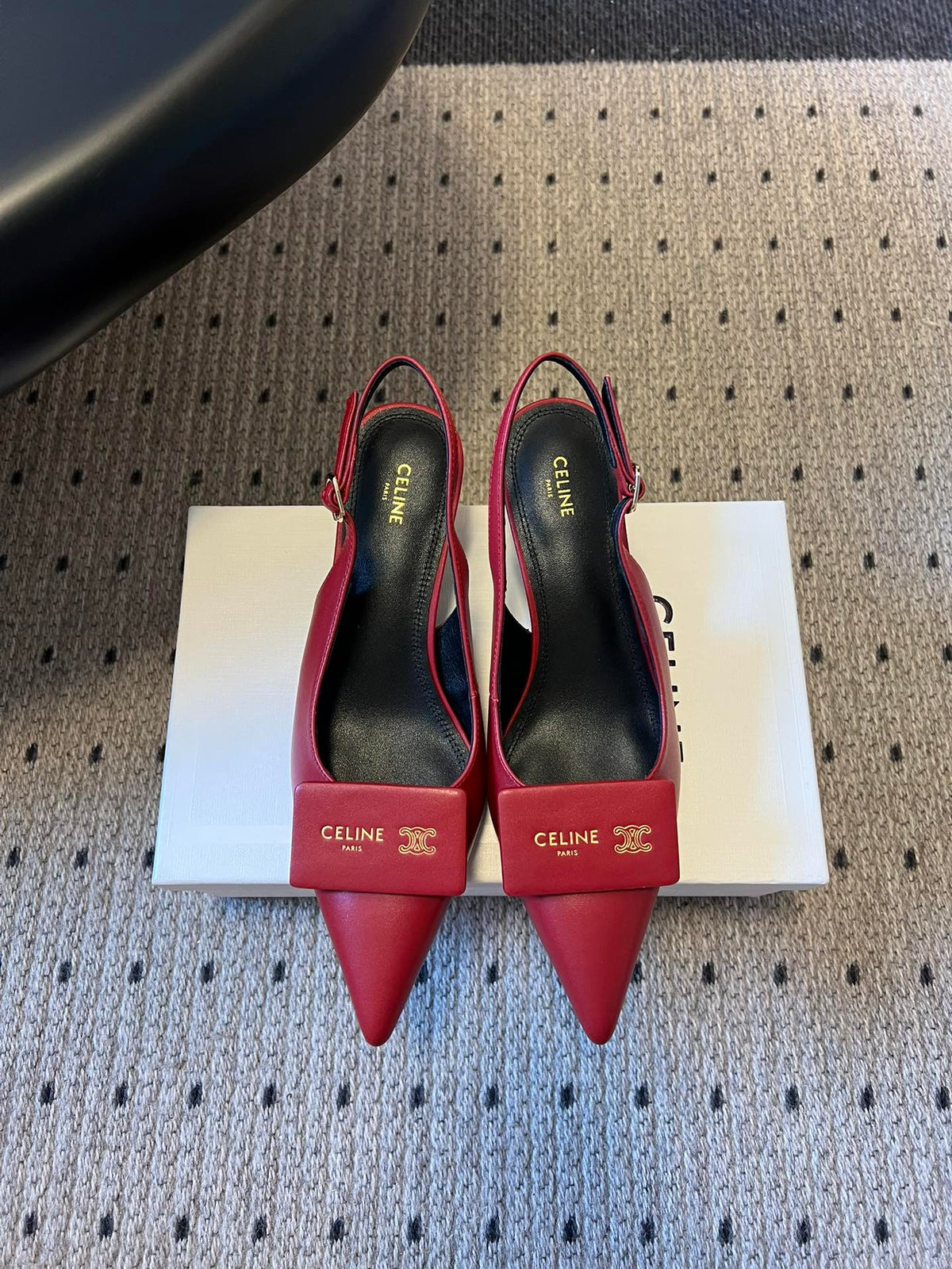 Celine 26  Pointed-Toe Slingback Red Sheepskin 619635