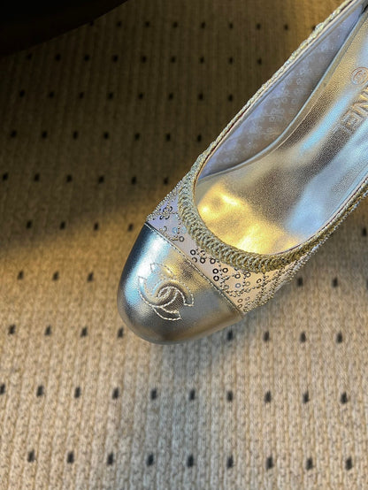 CC 26s High Heels Pump 50 Sliver Mesh Leather 627206