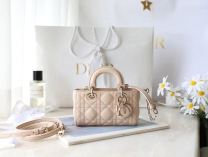 Small Lady D-Joy Bag Beige Sheepskin