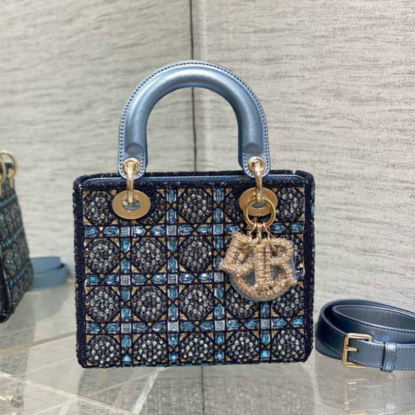 CD Lady 20 Navy blue Canvas attached diamonds