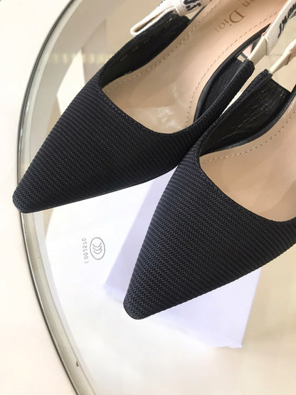 CD Slingback Pump Black Technical Fabric Beige Calfskin
