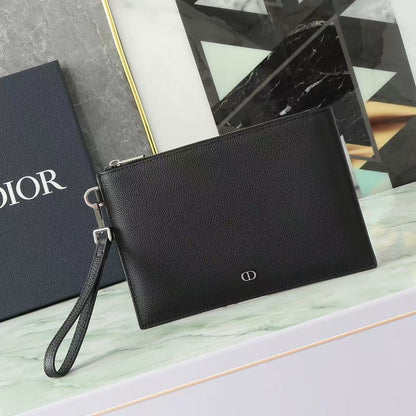 CD A5 Pouch Black Grained Calfskin with CD Icon