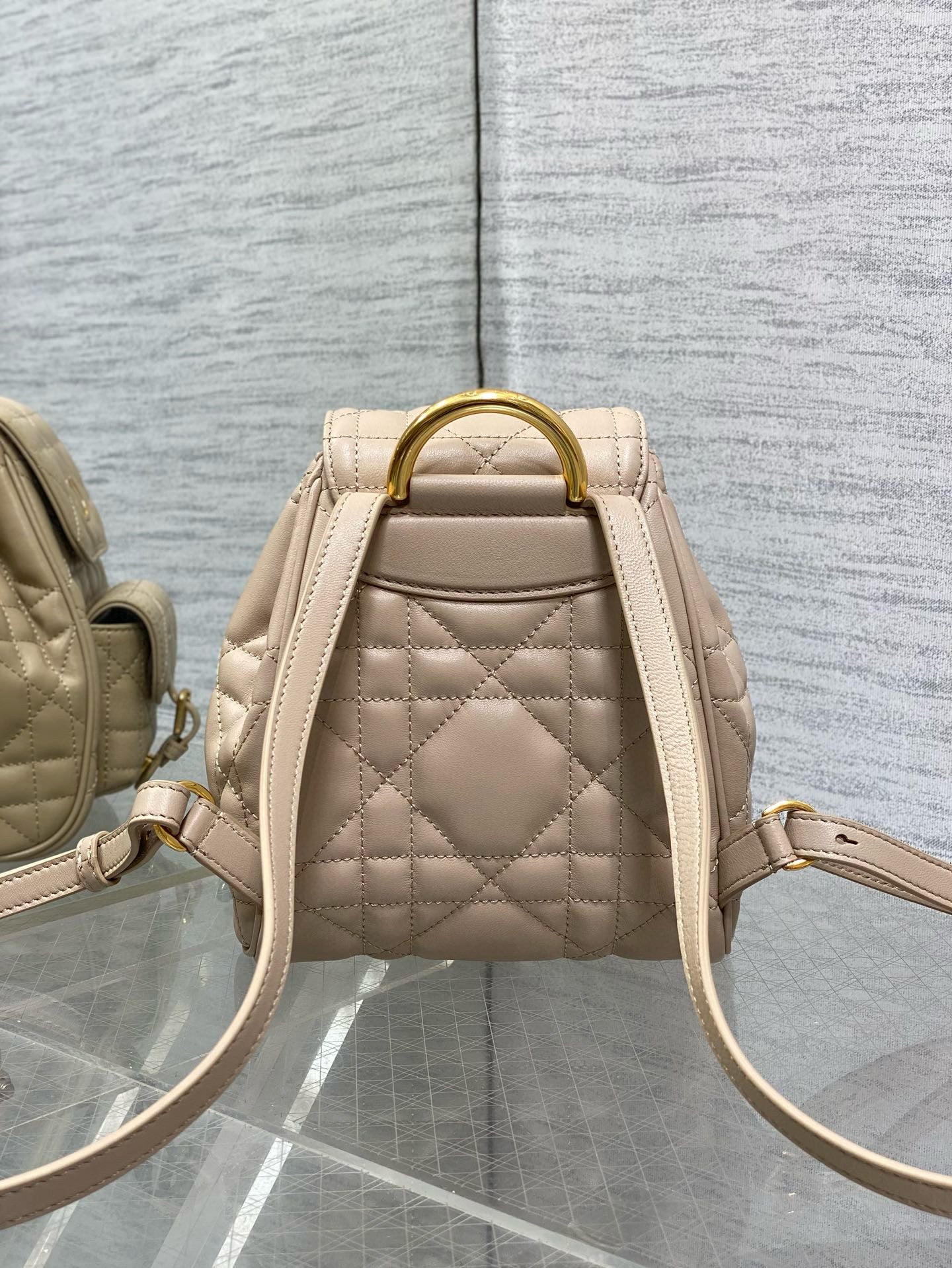 Small CD Caro Blackpack 18cm Powder Beige Macrocannage Lambskin