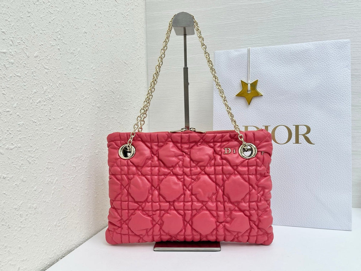CD Small Cannage Quilted Tote Bag Hot Pink Cowhide 158912