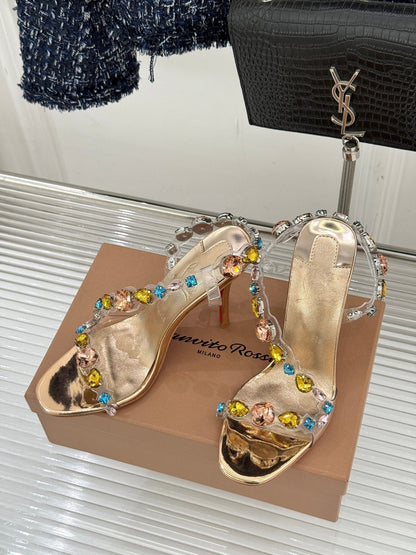 Christian Louboutin 2026 Rosa Z Jewel Heeled Sandal TPU Strass Calf Leather