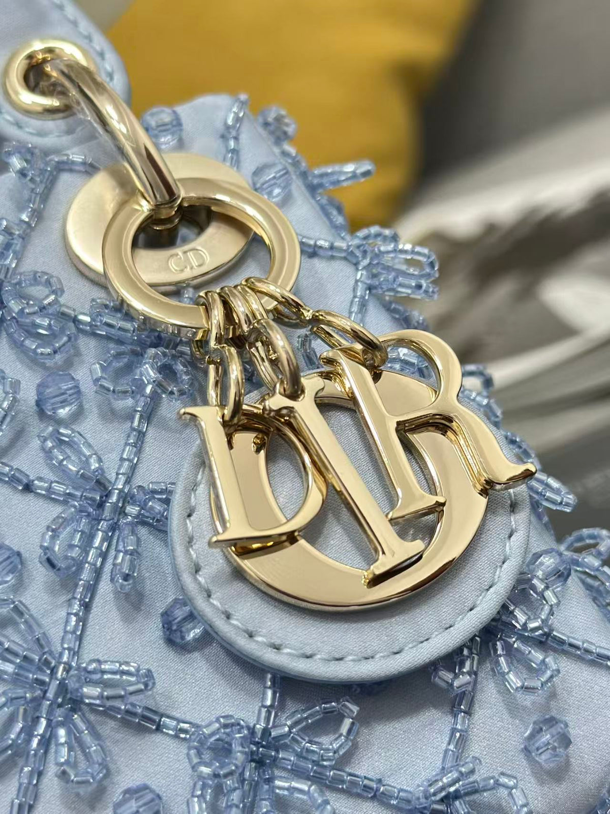 CD Mini Lady Dior 12cm Blue Beaded Embroidered Cowhide Leather GHW 158589