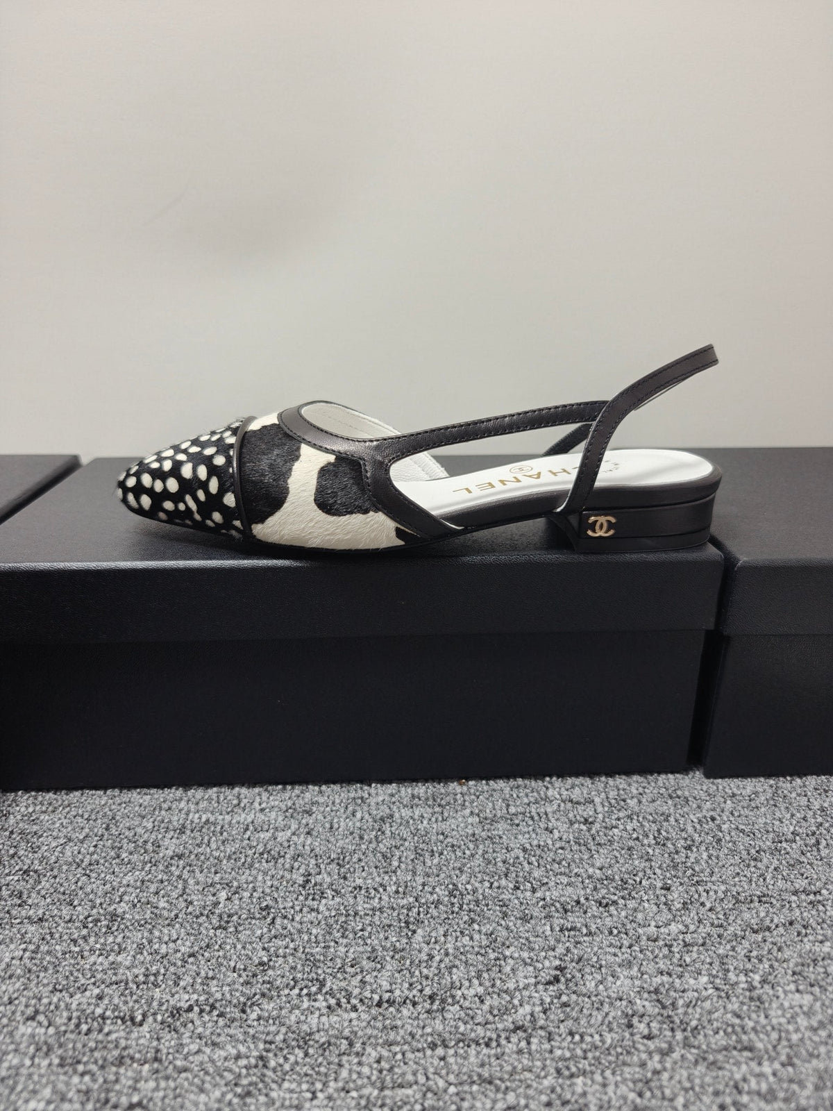 Chanel 2026 Slingback Black White Horsehair Calfskin 696631