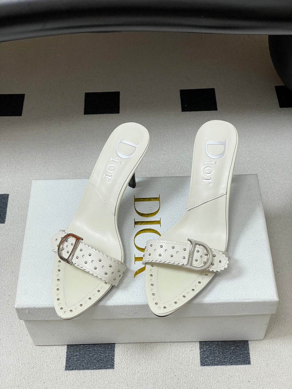 Dior 2026 Studded Sandal 8.5cm Black and White Sheepskin 717875