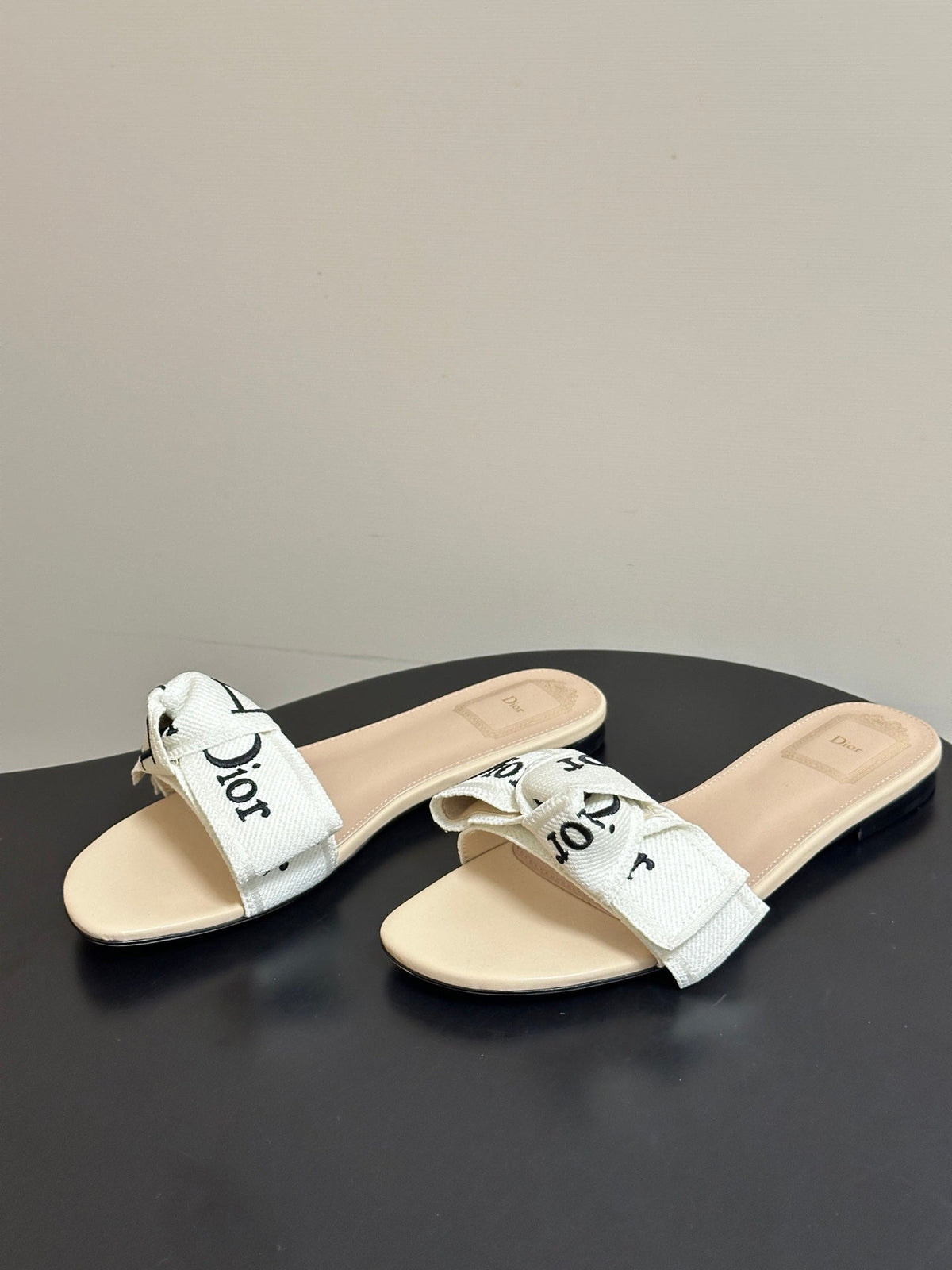 Dior 2026  J'Adior Classic Logo Webbing Bow Flat Sandals Fabric Leather 846993
