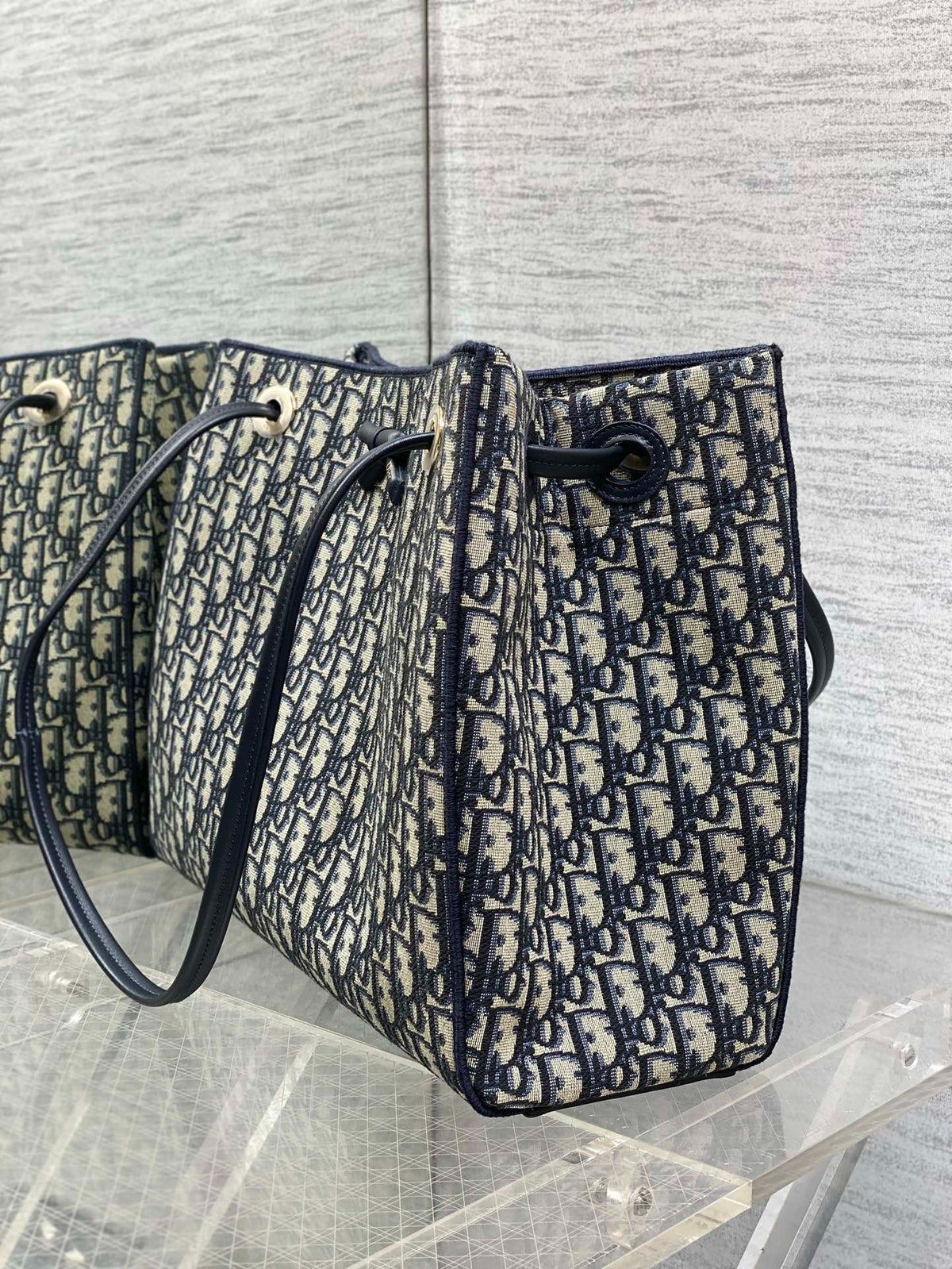 Dior 2026 Medium Shopping Bag 37cm Blue Beige Canvas Leather 284285