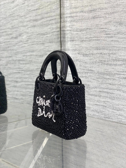 Dior 2026 Lady Art Mini Bag 12cm Black Cotton Leather 352144